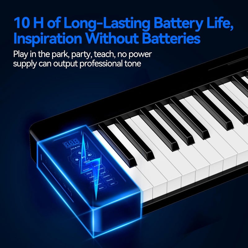 Rhymo Folding Piano Keyboard, 61 Keys Sensitive Electric Piano, Weighted Portable Electric Keyboards with Bluetooth MIDI, Digital Foldable Keyboard for Beginner - Image 2